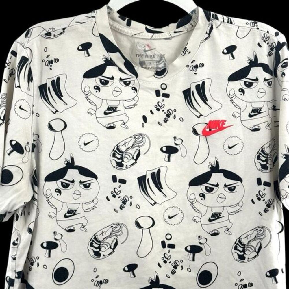 Nike Cartoon Pattern Full Allover Print‎ Off White Tee Shirt Men's Size Small